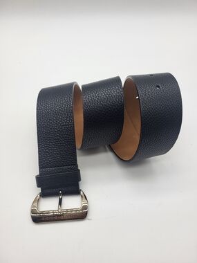 Hugo Boss Black Pebbled Leather Belt with Silver Buckle